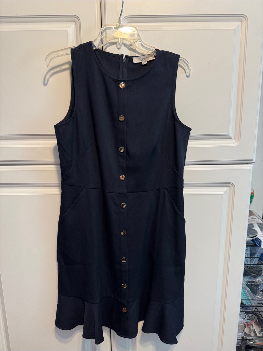 LOFT Navy Sleeveless Button-Front Shift Dress
